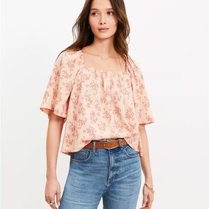 LOFT Floral Flutter Square Neck Top